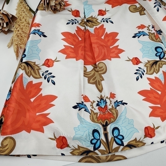 Talbots Silk Orange Wht Floral Boho Belted Skirt Size 4 - Picture 13 of 13